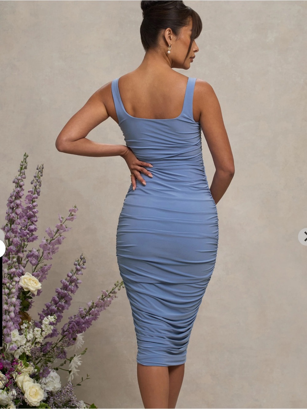 Club L London Dusty Blue Ruched Midi Dress